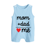 Mom + Dad Romper Suit | Custom Baby Romper Suit Celebrating Family Love - BABY BLUE - 0 - 5 Months Old (Chest 18")