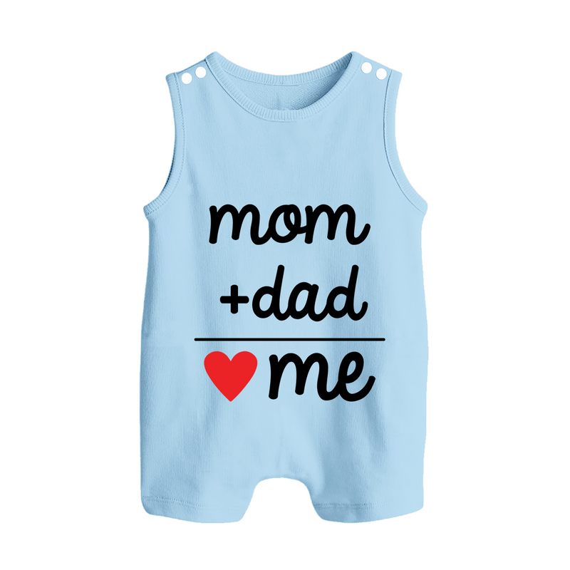 Mom + Dad Romper Suit | Custom Baby Romper Suit Celebrating Family Love - BABY BLUE - 0 - 5 Months Old (Chest 18")
