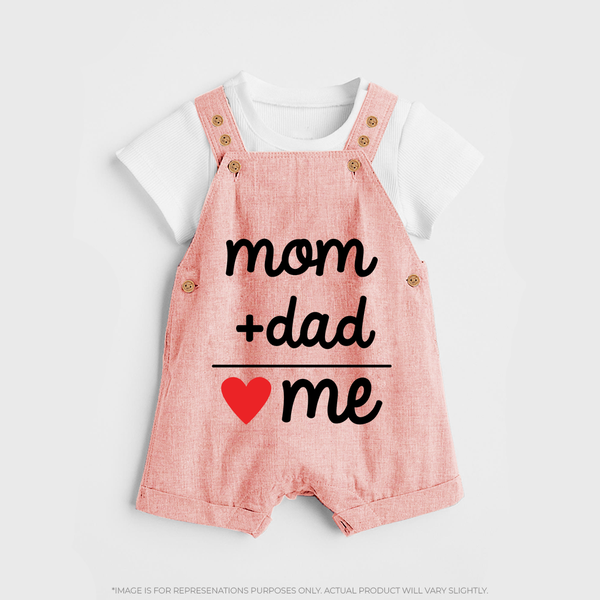 Mom + Dad Dungaree | Custom Baby Dungaree Celebrating Family Love - PEACH - 0 - 5 Months Old (Chest 18")