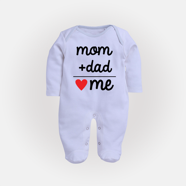 Mom + Dad Sleep Suit | Custom Baby Sleep Suit Celebrating Family Love - BABY BLUE - New Born (Chest 7.5")