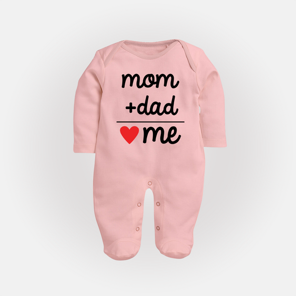 Mom + Dad Sleep Suit | Custom Baby Sleep Suit Celebrating Family Love - BABY PINK - New Born (Chest 7.5")