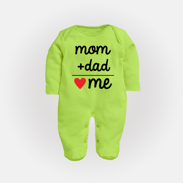 Mom + Dad Sleep Suit | Custom Baby Sleep Suit Celebrating Family Love - LIME GREEN - New Born (Chest 7.5")