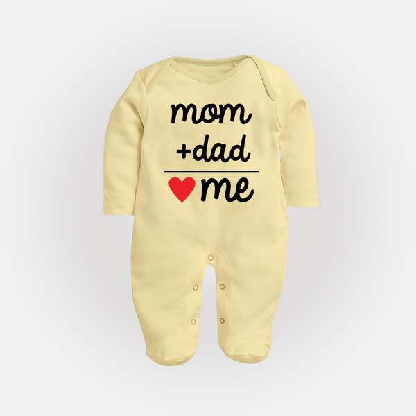 Mom + Dad Sleep Suit | Custom Baby Sleep Suit Celebrating Family Love - PASTEL YELLOW - New Born (Chest 7.5")