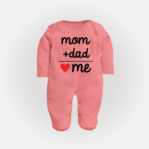 Mom + Dad Sleep Suit | Custom Baby Sleep Suit Celebrating Family Love - PEACH - New Born (Chest 7.5")