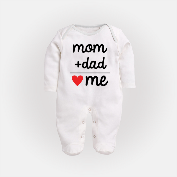 Mom + Dad Sleep Suit | Custom Baby Sleep Suit Celebrating Family Love - WHITE - New Born (Chest 7.5")