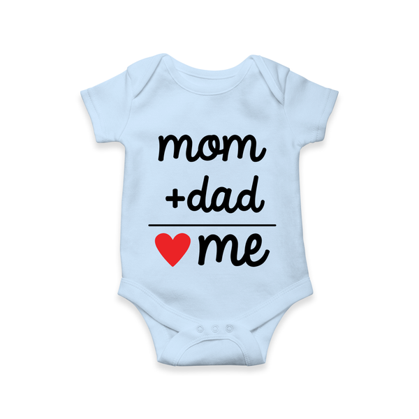 Mom + Dad Romper | Custom Baby Romper Celebrating Family Love - BABY BLUE - New Born (Chest 14")