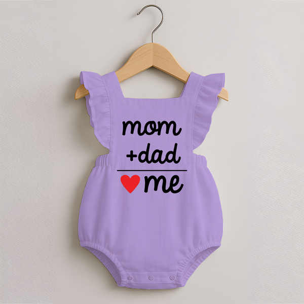 Mom + Dad Romper Frock | Custom Baby Romper Frock Celebrating Family Love - LILAC - 0 - 3 Months Old (Chest 19")
