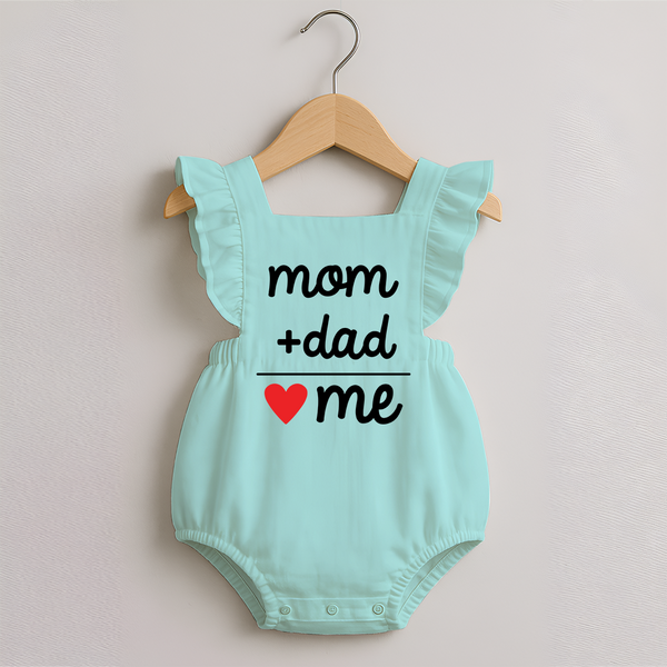 Mom + Dad Romper Frock | Custom Baby Romper Frock Celebrating Family Love - MINT GREEN - 0 - 3 Months Old (Chest 19")