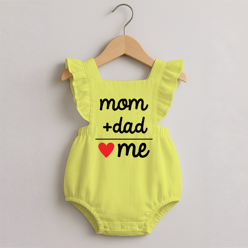 Mom + Dad Romper Frock | Custom Baby Romper Frock Celebrating Family Love - PASTEL YELLOW - 0 - 3 Months Old (Chest 19")