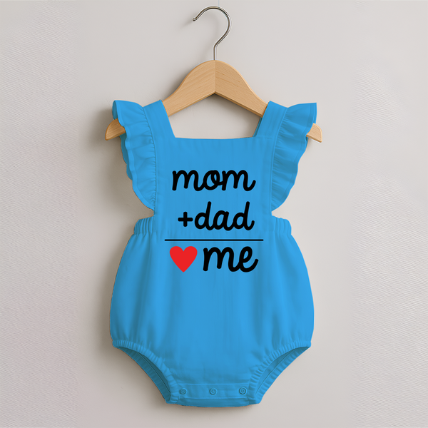 Mom + Dad Romper Frock | Custom Baby Romper Frock Celebrating Family Love - SKY BLUE - 0 - 3 Months Old (Chest 19")