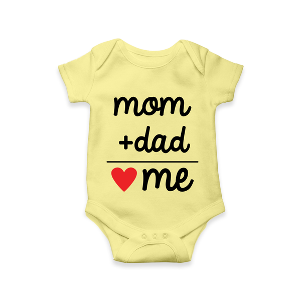 Mom + Dad Romper | Custom Baby Romper Celebrating Family Love - PASTEL YELLOW - New Born (Chest 14")