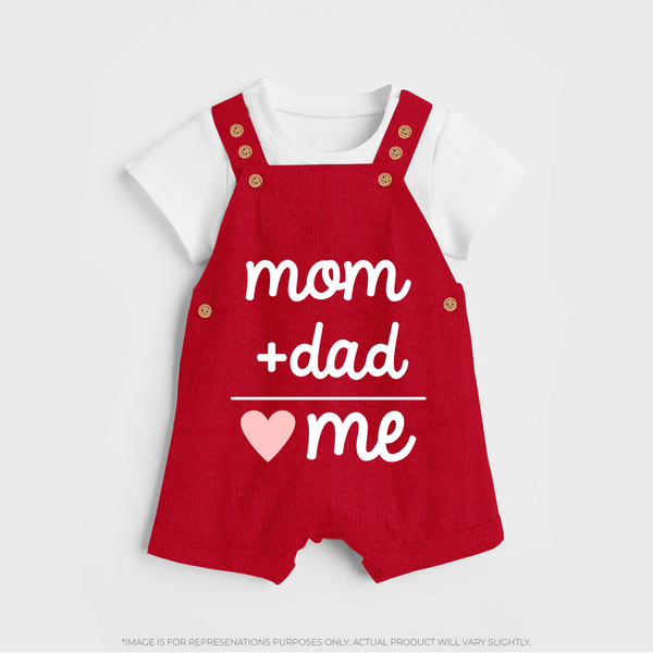 Mom + Dad Dungaree | Custom Baby Dungaree Celebrating Family Love - RED - 0 - 5 Months Old (Chest 18")