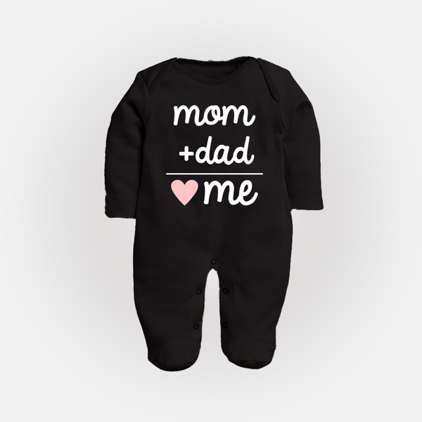 Mom + Dad Sleep Suit | Custom Baby Sleep Suit Celebrating Family Love - BLACK - New Born (Chest 7.5")