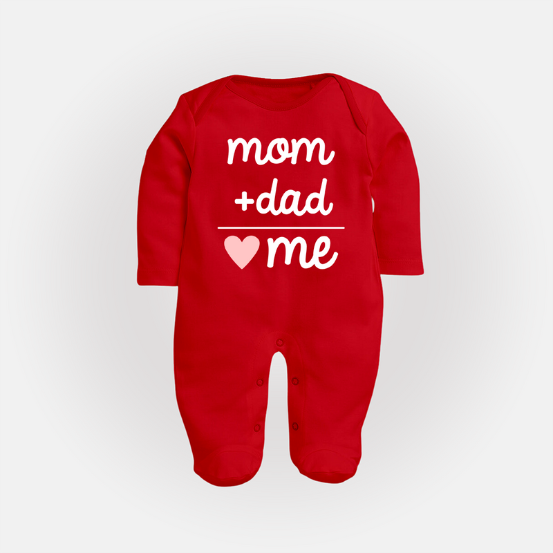 Mom + Dad Sleep Suit | Custom Baby Sleep Suit Celebrating Family Love - RED - New Born (Chest 7.5")
