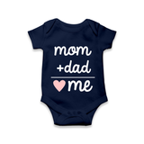 Mom + Dad Romper | Custom Baby Romper Celebrating Family Love - NAVY BLUE - New Born (Chest 14")