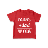 Mom + Dad TShirt | Custom Baby TShirt Celebrating Family Love - RED - 0-5 Months Old (Chest 17")