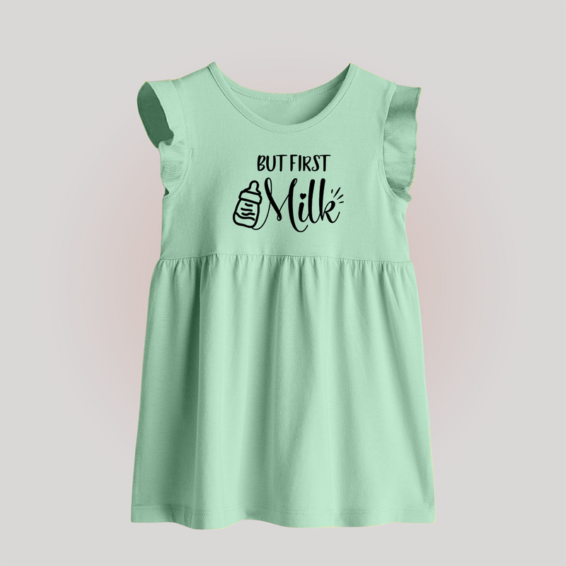 But First Milk Baby Frock | Custom BabyFrock for Milk Lovers - MINT GREEN - 0 - 3 Months Old (Chest 17")
