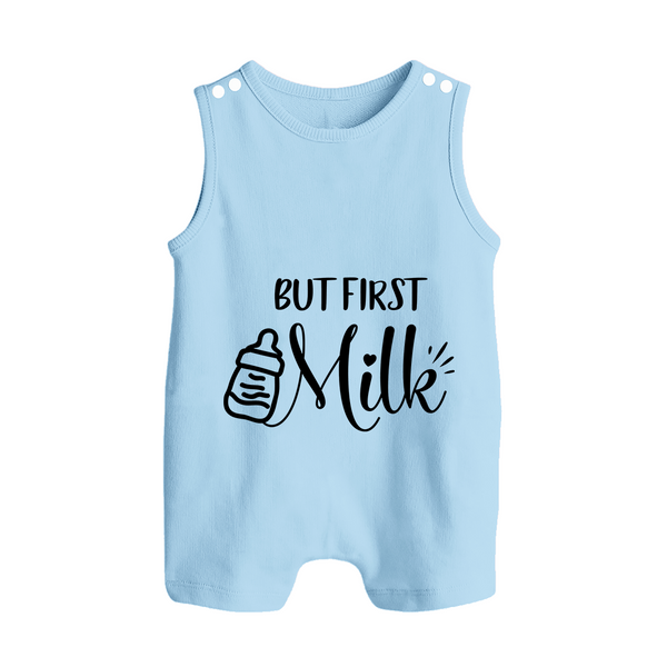 But First Milk Romper Suit | Custom Baby Romper Suit for Milk Lovers - BABY BLUE - 0 - 5 Months Old (Chest 18")