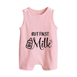 But First Milk Romper Suit | Custom Baby Romper Suit for Milk Lovers - BABY PINK - 0 - 5 Months Old (Chest 18")