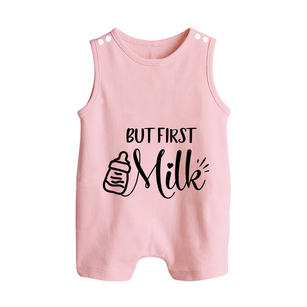 But First Milk Romper Suit | Custom Baby Romper Suit for Milk Lovers - BABY PINK - 0 - 5 Months Old (Chest 18")