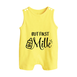 But First Milk Romper Suit | Custom Baby Romper Suit for Milk Lovers - PASTEL YELLOW - 0 - 5 Months Old (Chest 18")