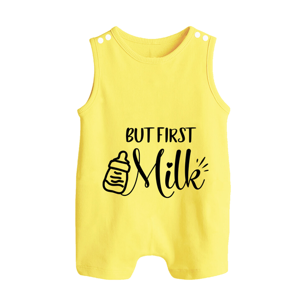 But First Milk Romper Suit | Custom Baby Romper Suit for Milk Lovers - PASTEL YELLOW - 0 - 5 Months Old (Chest 18")