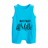 But First Milk Romper Suit | Custom Baby Romper Suit for Milk Lovers - SKY BLUE - 0 - 5 Months Old (Chest 18")