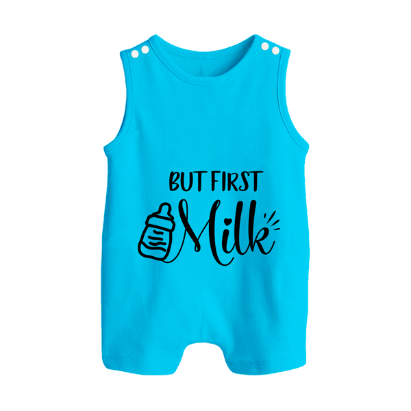 But First Milk Romper Suit | Custom Baby Romper Suit for Milk Lovers - SKY BLUE - 0 - 5 Months Old (Chest 18")