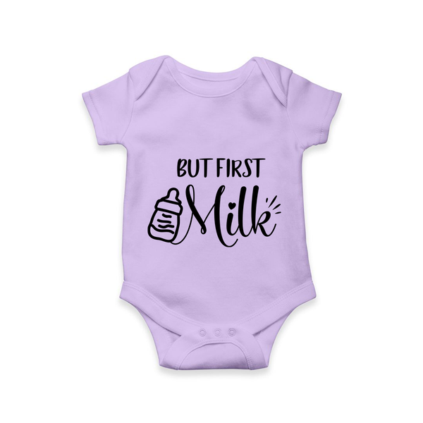 But First Milk Romper | Custom Baby Romper for Milk Lovers - LILAC - New Born (Chest 14")