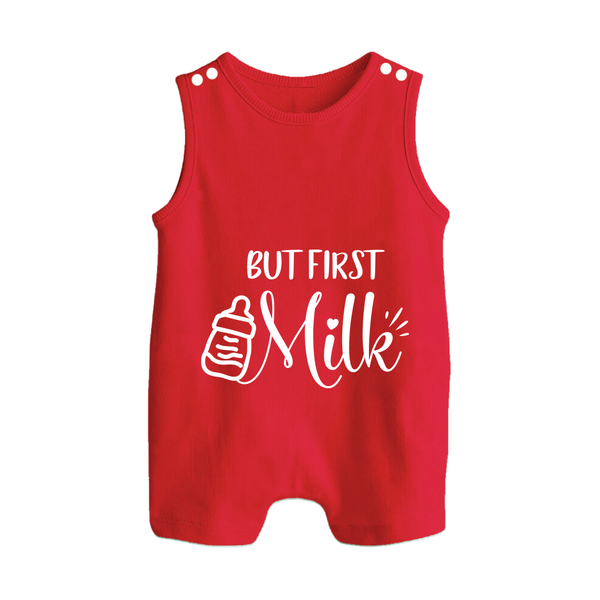 But First Milk Romper Suit | Custom Baby Romper Suit for Milk Lovers - RED - 0 - 5 Months Old (Chest 18")
