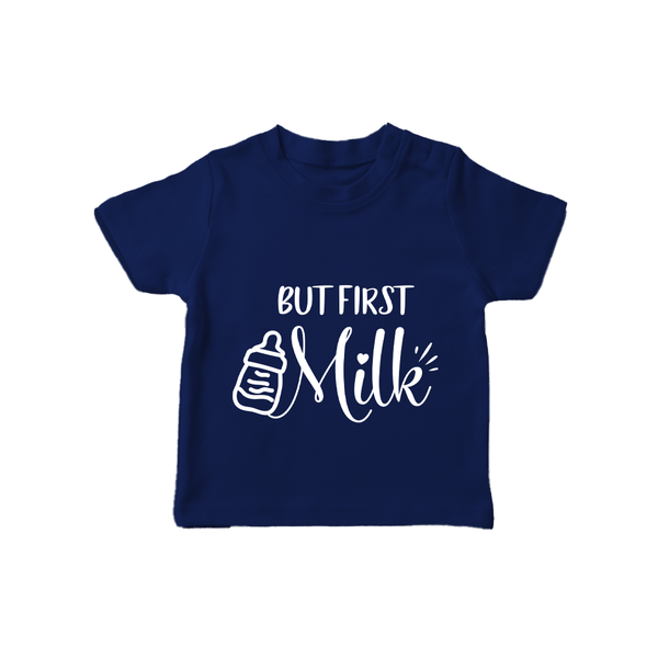 But First Milk TShirt | Custom Baby TShirt for Milk Lovers - NAVY BLUE - 0-5 Months Old (Chest 17")