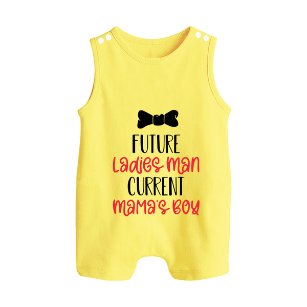 Future Ladies' Man Current Mama's Boy Romper Suit | Personalized Baby Romper Suit for Mama's Boy - PASTEL YELLOW - 0 - 5 Months Old (Chest 18")