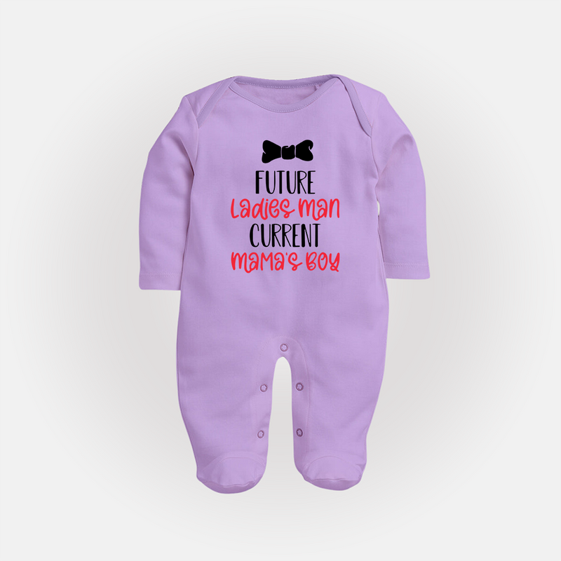 Future Ladies' Man Current Mama's Boy Sleep Suit | Personalized Baby Sleep Suit for Mama's Boy - LILAC - New Born (Chest 7.5")