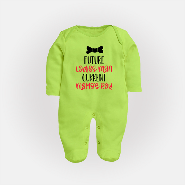 Future Ladies' Man Current Mama's Boy Sleep Suit | Personalized Baby Sleep Suit for Mama's Boy - LIME GREEN - New Born (Chest 7.5")