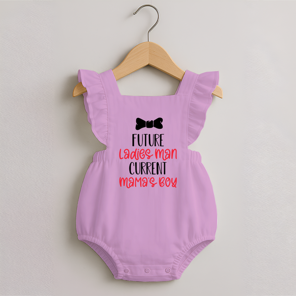 Future Ladies' Man Current Mama's Boy Romper Frock | Personalized Baby Romper Frock for Mama's Boy - BABY PINK - 0 - 3 Months Old (Chest 19")