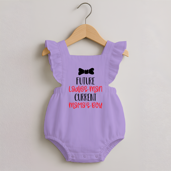 Future Ladies' Man Current Mama's Boy Romper Frock | Personalized Baby Romper Frock for Mama's Boy - LILAC - 0 - 3 Months Old (Chest 19")