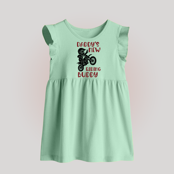Daddy's New Riding Buddy Baby Frock | Personalized BabyFrock for Daddy's Little Partner - MINT GREEN - 0 - 3 Months Old (Chest 17")