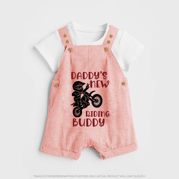 Daddy's New Riding Buddy Dungaree | Personalized Baby Dungaree for Daddy's Little Partner - PEACH - 0 - 5 Months Old (Chest 18")