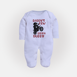 Daddy's New Riding Buddy Sleep Suit | Personalized Baby Sleep Suit for Daddy's Little Partner - BABY BLUE - New Born (Chest 7.5")