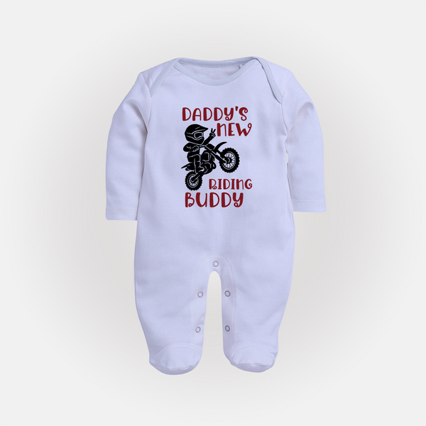 Daddy's New Riding Buddy Sleep Suit | Personalized Baby Sleep Suit for Daddy's Little Partner - BABY BLUE - New Born (Chest 7.5")