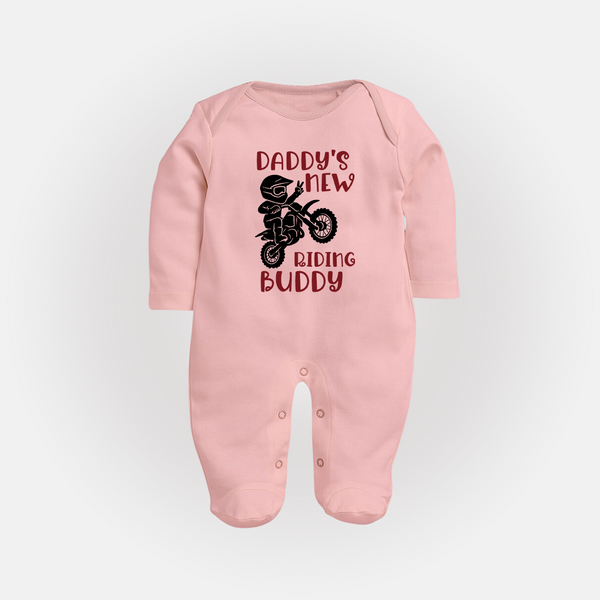 Daddy's New Riding Buddy Sleep Suit | Personalized Baby Sleep Suit for Daddy's Little Partner - BABY PINK - New Born (Chest 7.5")