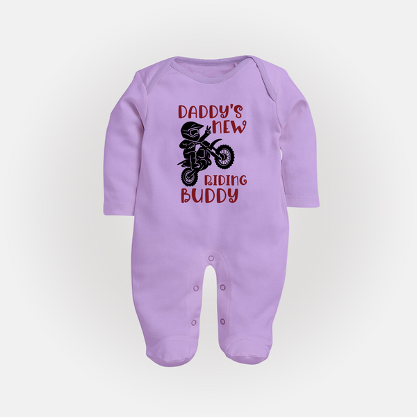 Daddy's New Riding Buddy Sleep Suit | Personalized Baby Sleep Suit for Daddy's Little Partner - LILAC - New Born (Chest 7.5")
