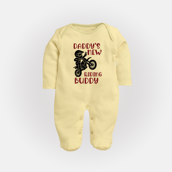 Daddy's New Riding Buddy Sleep Suit | Personalized Baby Sleep Suit for Daddy's Little Partner - PASTEL YELLOW - New Born (Chest 7.5")
