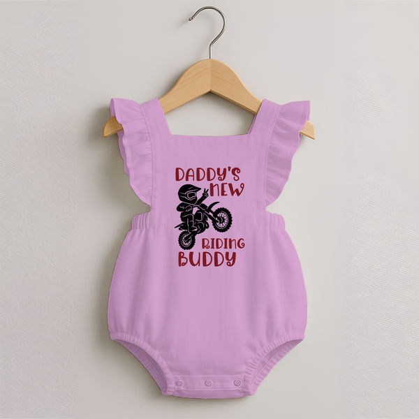 Daddy's New Riding Buddy Romper Frock | Personalized Baby Romper Frock for Daddy's Little Partner - BABY PINK - 0 - 3 Months Old (Chest 19")