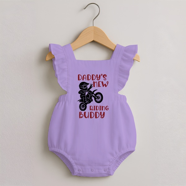 Daddy's New Riding Buddy Romper Frock | Personalized Baby Romper Frock for Daddy's Little Partner - LILAC - 0 - 3 Months Old (Chest 19")