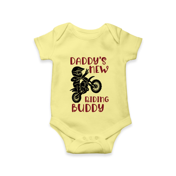 Daddy's New Riding Buddy Romper | Personalized Baby Romper for Daddy's Little Partner - PASTEL YELLOW - New Born (Chest 14")