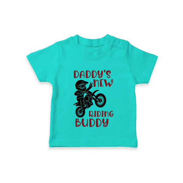Daddy's New Riding Buddy TShirt | Personalized Baby TShirt for Daddy's Little Partner - TEAL - 0-5 Months Old (Chest 17")