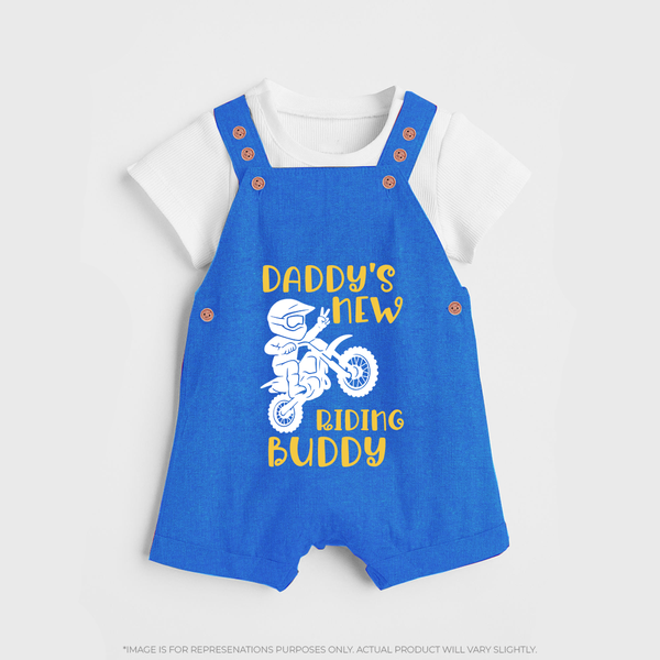 Daddy's New Riding Buddy Dungaree | Personalized Baby Dungaree for Daddy's Little Partner - COBALT BLUE - 0 - 5 Months Old (Chest 18")