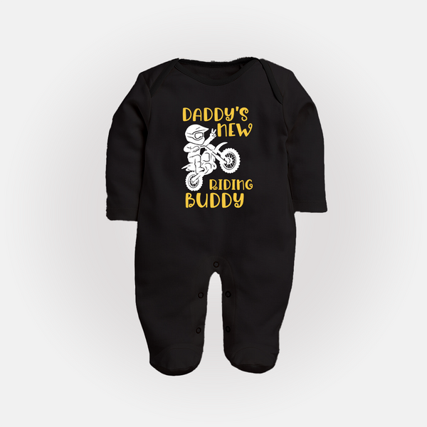 Daddy's New Riding Buddy Sleep Suit | Personalized Baby Sleep Suit for Daddy's Little Partner - BLACK - New Born (Chest 7.5")