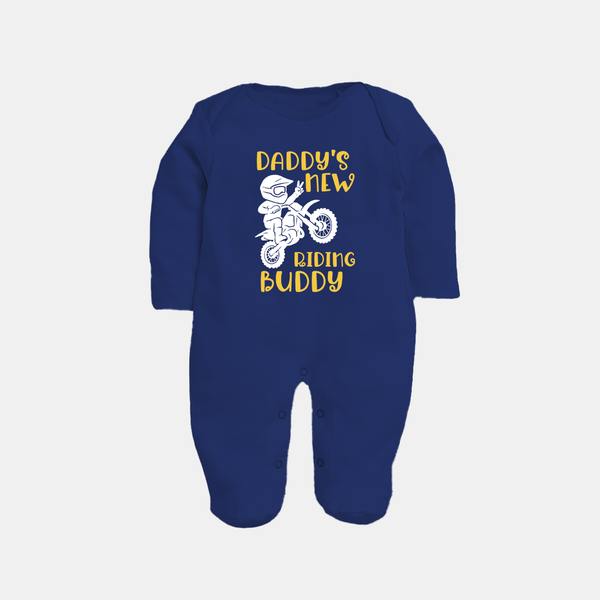 Daddy's New Riding Buddy Sleep Suit | Personalized Baby Sleep Suit for Daddy's Little Partner - NAVY BLUE - New Born (Chest 7.5")